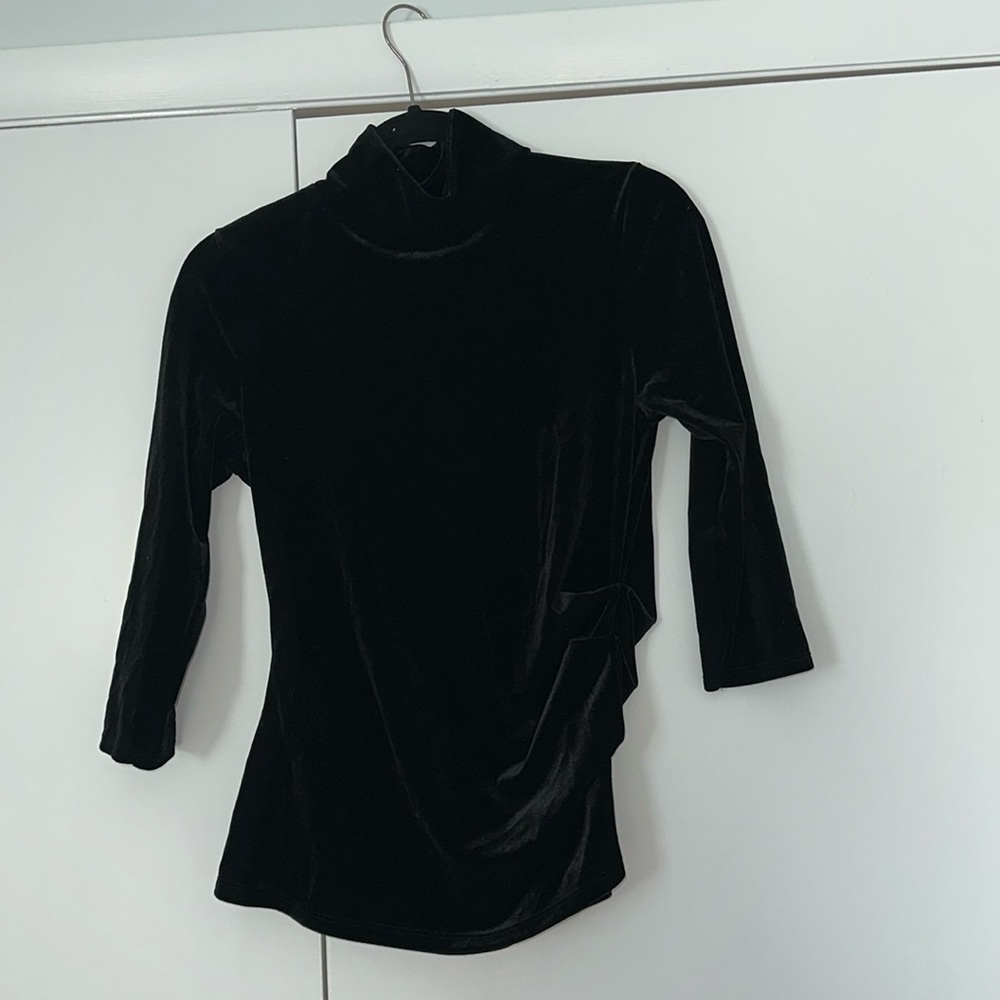 Pure velvet stretch velour black turtleneck top 4